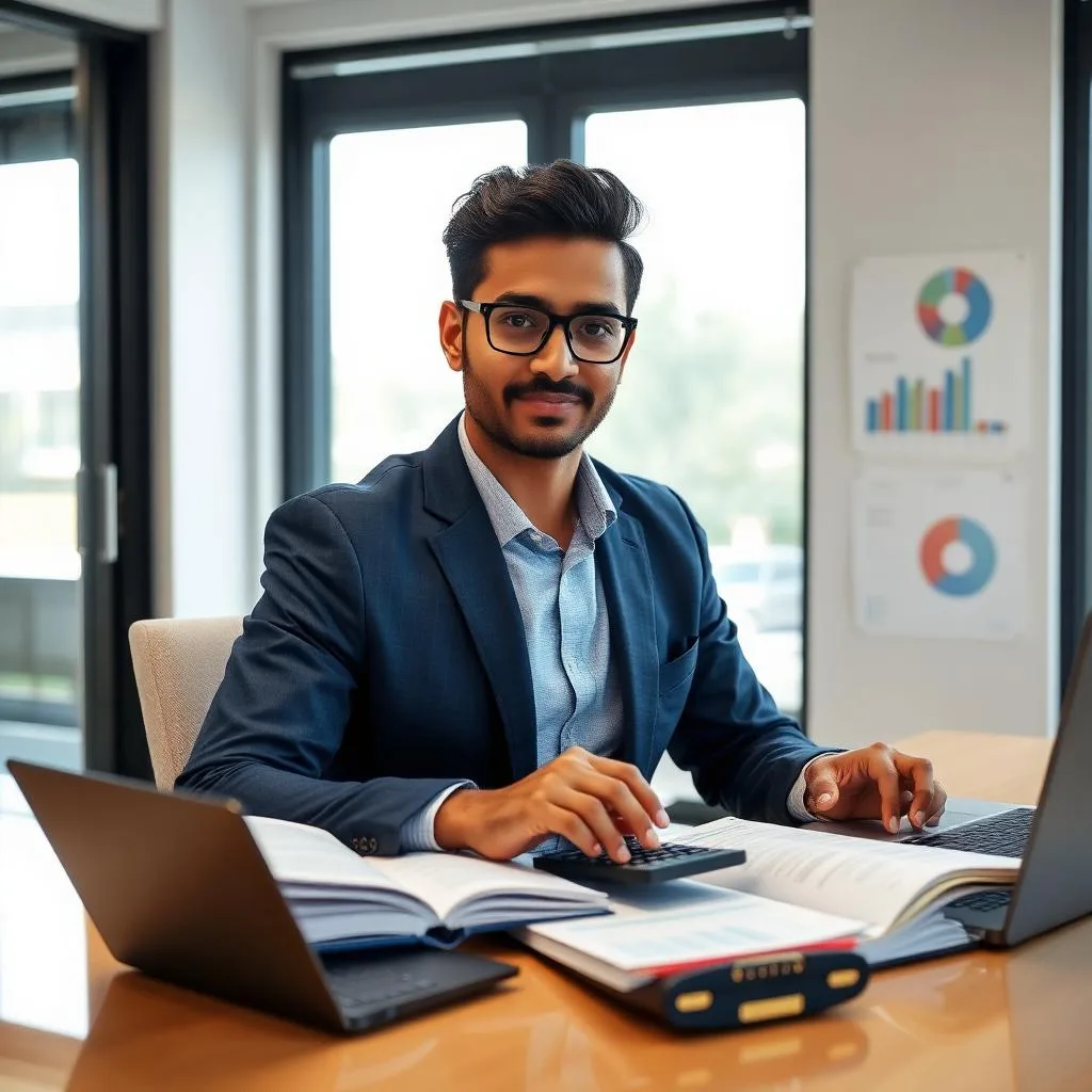 Accountant working on payroll and books